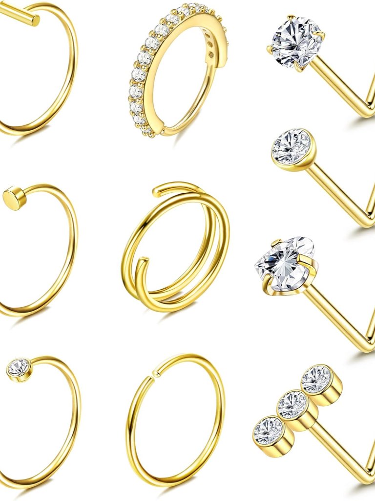 14k Gold Filled Nose Ring Studs 20g Nose Rings Hoops Stud 316l Stainless Steel N